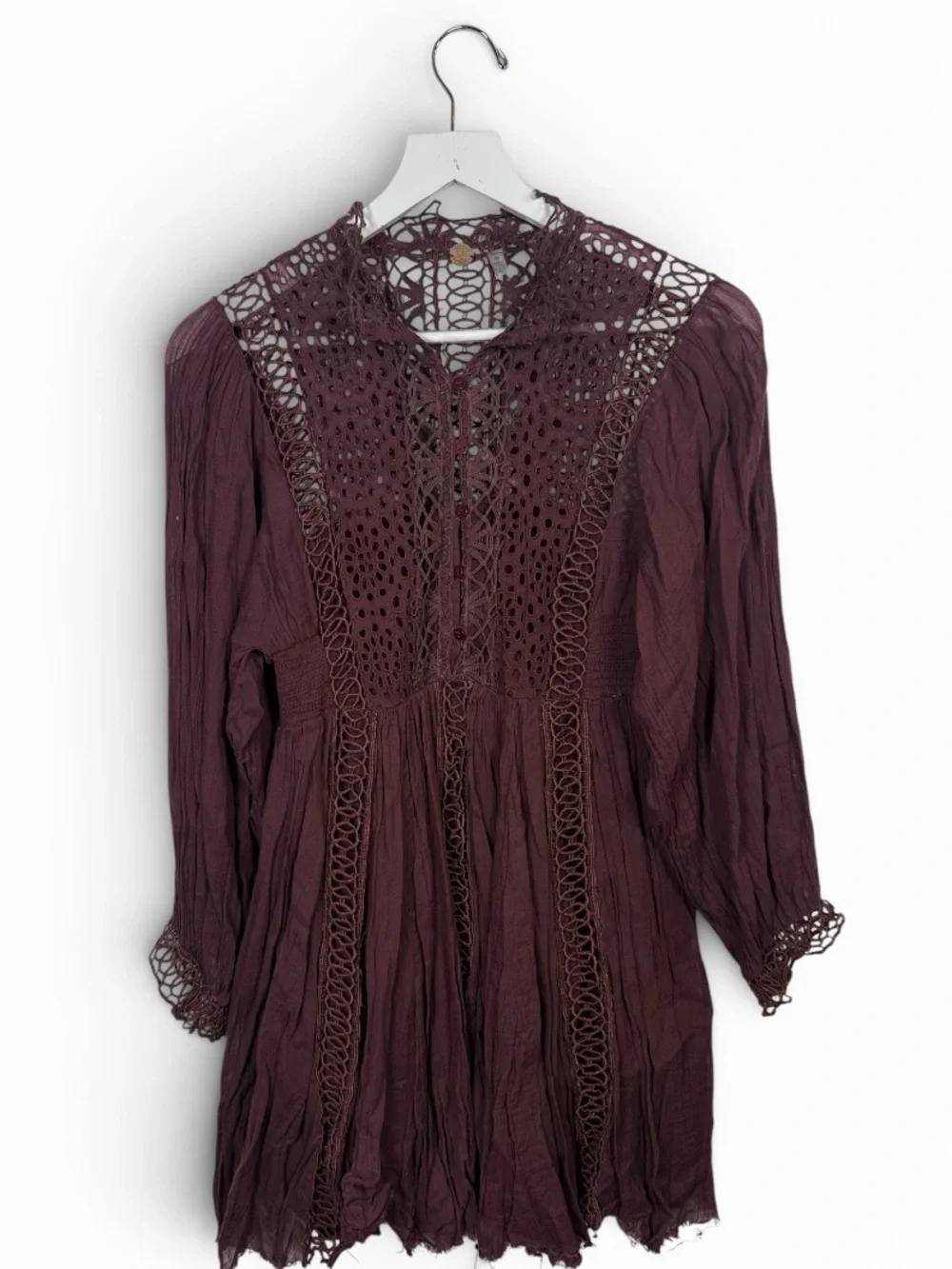 Free People One Karma Eyelet Mini Dress In Burgundy W2413 Sz S - Picture 3 of 10